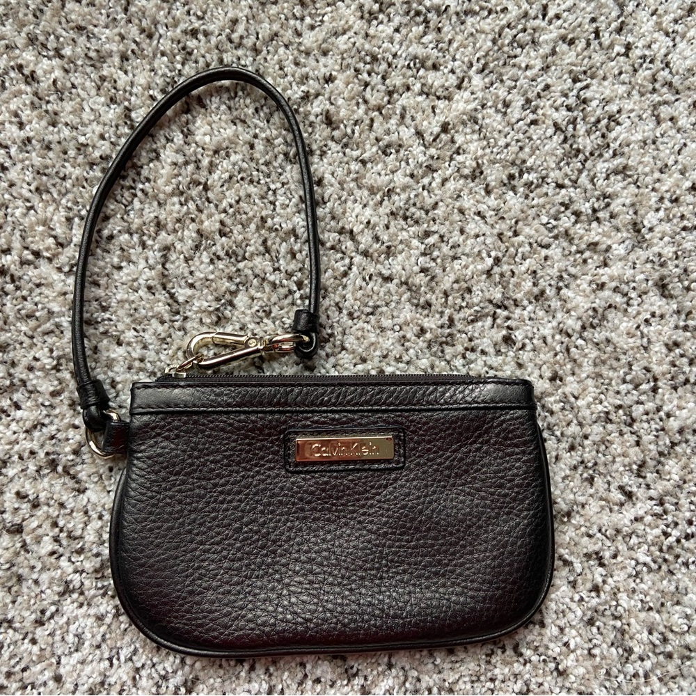 Calvin Klein Brown Leather Wristlet